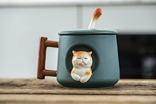 Dihoclub adorável 3D CAT CACA DE CATO COM TIDA E COLLEGRA - Perfeito para café, chá, leite e muito mais - presente ideal para os amantes de animais - 14 onças