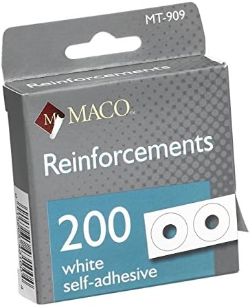 Reforços de orifício branco de Maco, 1/4 de polegada de diâmetro, 200 por caixa de dispensador