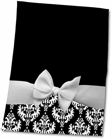 3D Rose elegante e elegante e elegante e elegante com padrão de damasco branco e fundo preto clássico TWL_56659_1 Toalha,
