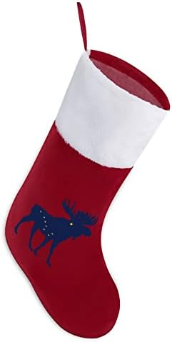 Alaska State Animal Moose Bandeira de Natal Lareira da Árvore de Natal com meias penduradas com decoração de punho de pelúcia para festa de férias em casa