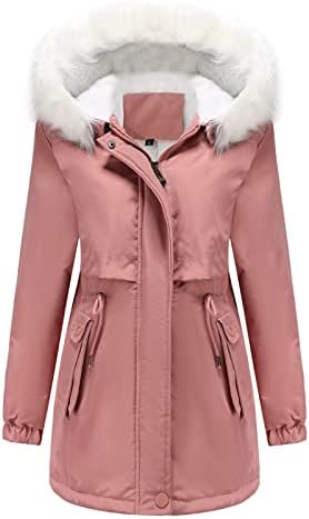 Daseis Fleece forrado jaqueta parka com capuz, casaco de inverno para feminino de manga longa e longa botão casual para baixo algodão