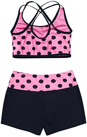 Yeahdor infantil garotas 2 peças esportes de dança roupas de bolinhas de bolinhas de impressão tampas de colheita com shorts