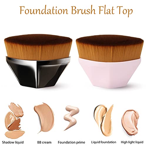 Brush de fundação Top plana, escova de maquiagem da fundação kabuki, pincel de fundação de 2 pacote para líquido, densidade