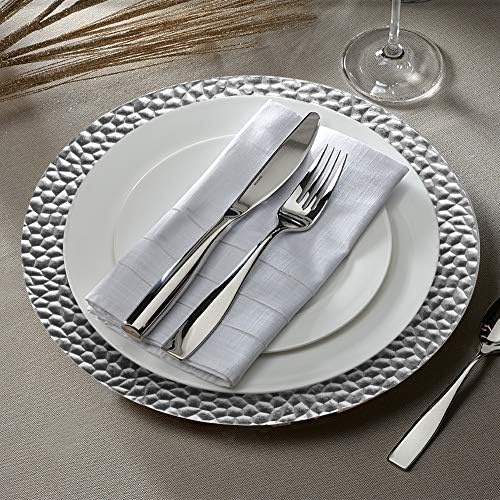 Chargeit de Jay Hammered Rimcharger Plate grande placa de serviço de melamina decorativa para refeições requintadas em casa e profissional -para eventos de catering de luxo, jantares e casamentos, 13 , prata