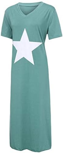 Terbklf Dress for Womens Summer Casual Plus Tamanho Pentagrama Tripulante Impresso Crewneck Cotton Maxi Dresses Ladies Casual Beachwear