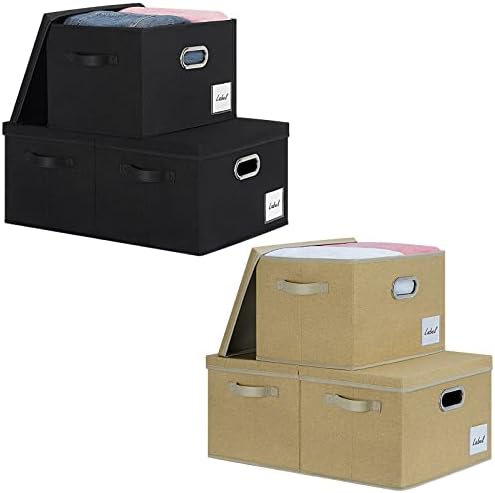 LHZK grandes caixas de armazenamento com tampas 6 pacote, caixas de armazenamento de tecido de linho com tampas,