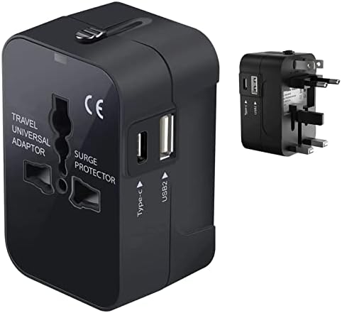 Viagem USB Plus International Power Adapter Compatível com LG L65 para energia mundial para 3 dispositivos USB TypeC, USB-A para