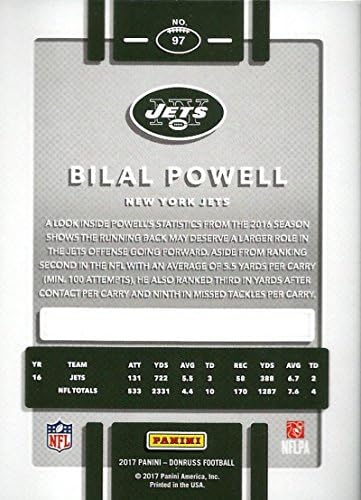 2017 Donruss 97 Bilal Powell New York Jets Card