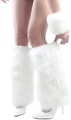 EcoSco Faux Fur pule aquecedores de pernas peludos e manguito de bota de punho mais quente, 2 pares definidos para mulheres