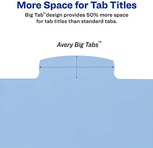Avery Big Tab Write e apagar divisores de plástico duráveis ​​para 3 ligantes de anel, conjunto de 5 tabra, multicolor pastel, 1 conjunto