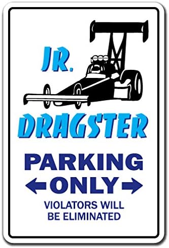Jr. Dragster Sign Sign Drag Racing Car Sports Hobby Speed ​​| Interno/externo | Sinal de plástico alto de 14