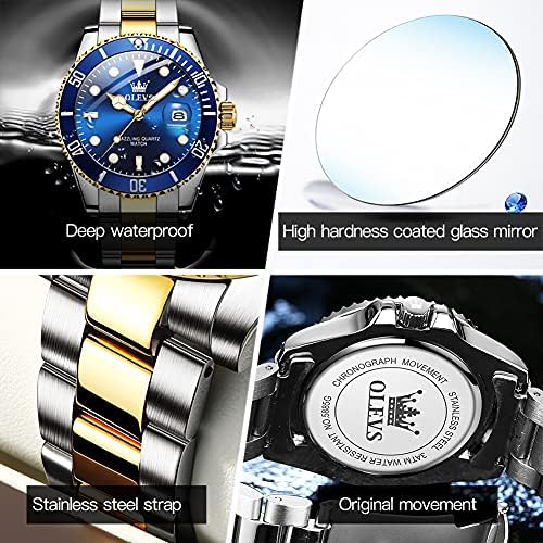 Olevs Relógios clássicos do pulso, Men Works Watches Dress Watch With Day, Green/Black/White/Blue Face, Mulfunction Multifunction Homens luminos