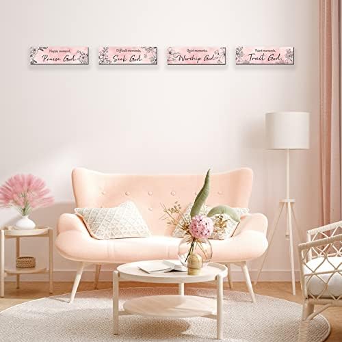 Zinyazhe 4 peças decoração de parede rosa para meninas floral parede pendurada na parede arte adolescente feminina