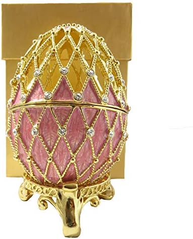 Faberge Style Flamingo ovo rosa e mini cesto floral esmalte o cristal colecionável Presente antigo vintage Tira de