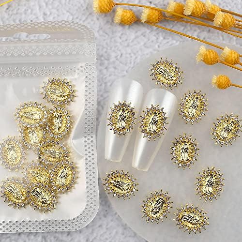 Dornail 10pcs Ouro Virgem Mary Unh Nail Charms, 3D San ​​Judas Unhas Charm Cristão Virgem Maria Charms Para Nails Crystal