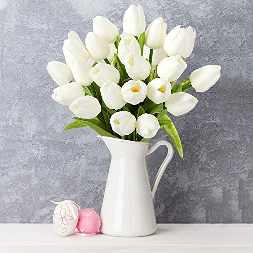 Ezflowery 10 cabeças tulipas artificiais Flores Buquê de Touch Real Touch para Decoração de Casamento para Partes do Escritório para o escritório da casa, Excelente ideia de presente para o Dia das Mães