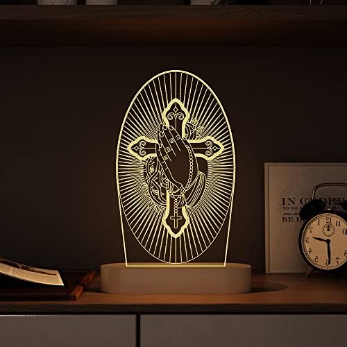 Anywin Jesus cruza luz noturna religiosa, lâmpada de ilusão de jesus madeira de cor quente lanterna da igreja USB Power para decoração