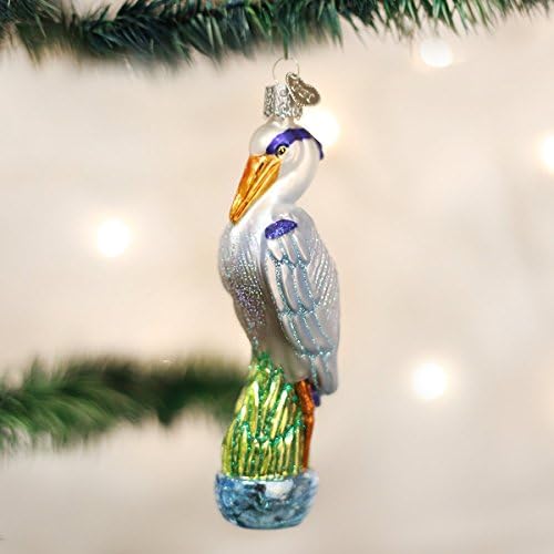 Coleção de observadores de pássaros antigos, coleta de vidro de vidro de vidro de vidro para para o Natal árvore azul garça