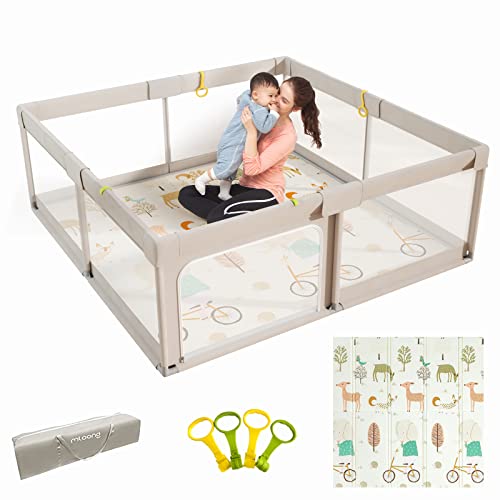 Mloong Baby Playpen com MAT, 59x71 polegadas Extra Grande Playpen para bebês e crianças pequenas, Centro de Atividade Interior e Outdoor, Safet