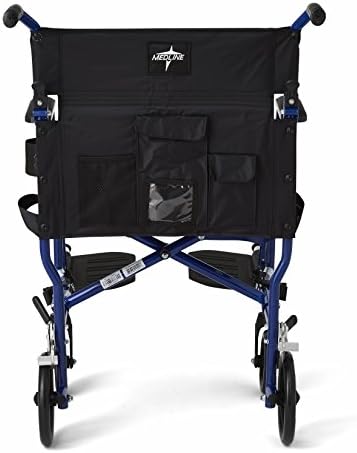 Cadeira de rodas de transporte ultraleve Medline, assento de 19 ”de largura, cadeira de transporte dobrável, azul
