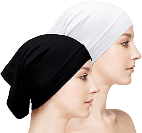 Mulheres loopeer sob lenço Hijab Cap 2 PCs sob tampas para turbante hijab undercap cabeças de cabeça lenço colorido sólido hijab tubo dreadlocks Tubo pescoço tampa, branco preto branco