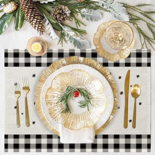 Placemats de Natal Conjunto de 4 12 x 16 polegadas Leopard Árvore de Natal Buffalo xadrez de mesa lavável TATS de inverno