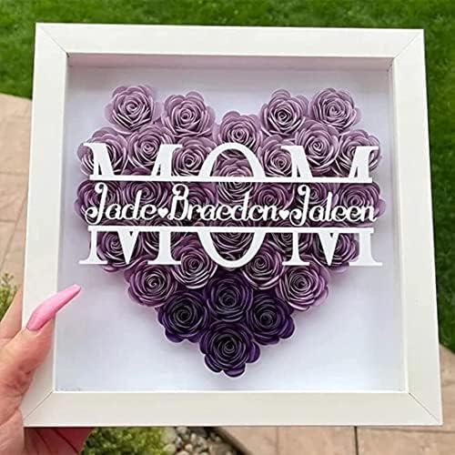 Targern personalizada Rose Shadow Box com 1-8 nomes de crianças, Mom Heart Monograma Rose Shadow Box emoldurada presente, ideias de presentes personalizadas para o dia das mães para mamãe, avó, esposa