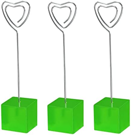 Patikil Resin Cube Base Picture Card Titular, 3 Pack Shaped Metal Clip Wire Clipe Nota Title Stand Stand para a reunião de festas Exibindo o casamento, verde