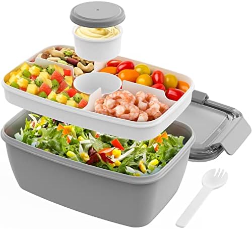 Recipiente de almoço de salada de cereja, salada de 68 onças com 4 compartimentos bandeja, lancheira à prova de vazamentos com garfo