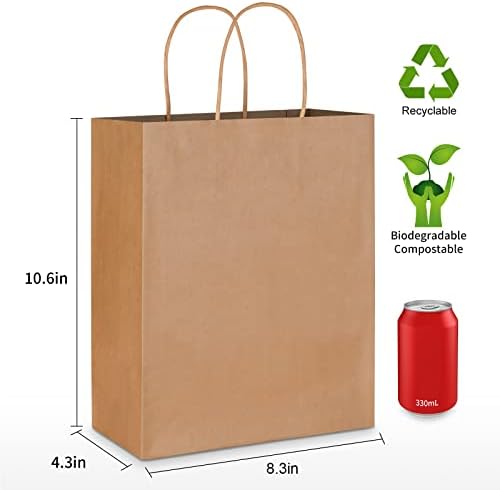 Coglaring 50pcs 8.3x4.3x10.6 Bolsas de papel Kraft Saco de papel com alças para compras em massa Sacos de favor