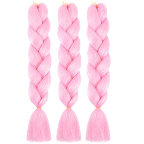 Cabelos jumbo -rondando 3pcs ombre sintético rosa Braiding Hair Hair Kanekalon Braiding de fibra de alta temperatura