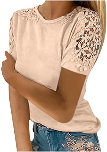 Camiseta de manga longa para mulheres cairam com estampa floral com estampa floral com barra de crochê com calça de pescoço de pescoço de túnica solta de túnica solta