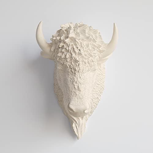 Perto e Deer Faux Taxidermy Bison Head Wall Mount, Ivory, BIH62