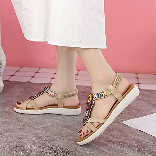 Sandálias de verão para mulheres deslizamentos planos em sandálias Sapatos romanos de cristal abertos sandálias femininas casuais
