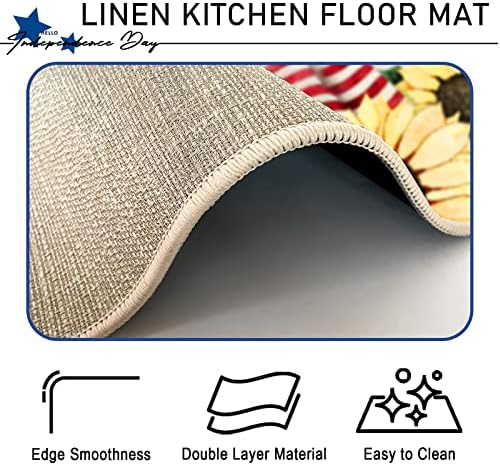 Tailus Hello Summer 4 de julho Tapetes de cozinha decorativos patrióticos Conjunto de 2, Girassóis American Flag Anti -Fatiga Kitchen Mat America Memorial Day Floor Mat EUA Decorações de casa - 17x29 e 17x47 polegadas