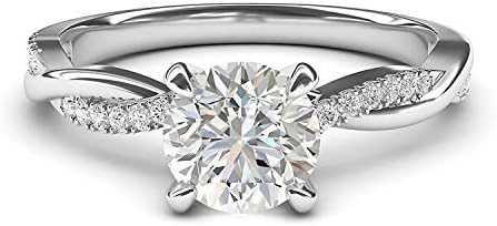 Petite Twisted Sterling Silver Silver 4 Petite Twisted simulou 1,0 ct de diamante ou anel de noivado de moissanita Promise o anel de noiva