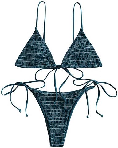 Terno feminino Conjunto de shorts Smocked Two Swimsuit Biquini Push Up Up Women Lace Piece String Set Up High Cut Juniors