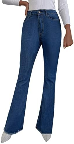 Jean Dress for Women High Caist Spring e Autumn Novo perna larga elástica elástica jeans de jeans de jeans de costura na calça