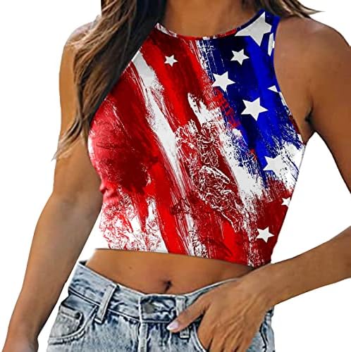 4 de julho Tops de colheita para mulheres de verão casual sexy mangas camist tsshirt American Flag Patriótico Tanks Cropped