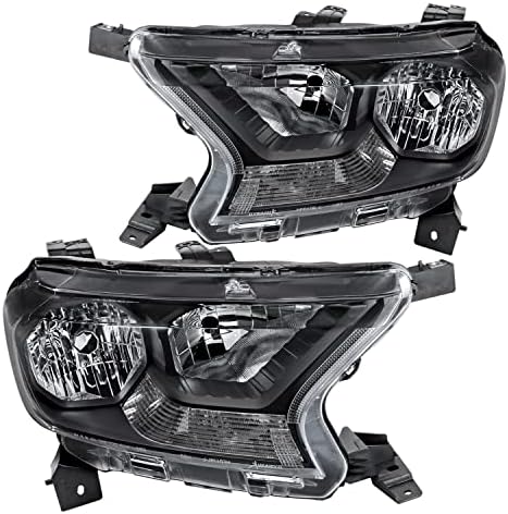Spec-d Tuning Black Housing Lens Clear Faróis Compatíveis com Ford Ranger XL/XLT 2019-2022, L+R Par de lâmpadas de luzes da cabeça