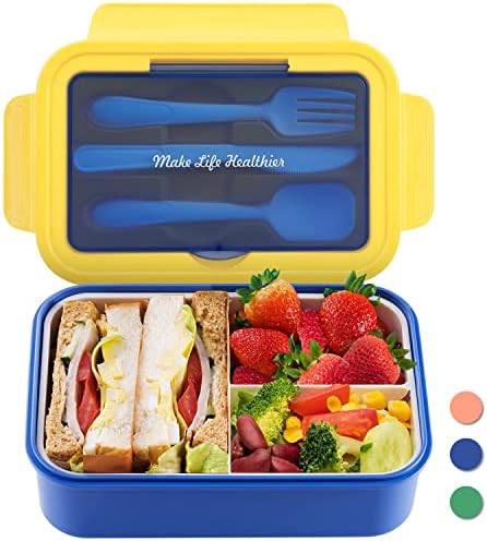 Tacgea Bento Box, lancheira para adultos para crianças, recipiente de lancheira à prova de vazamentos de 1300 ml com 5 compartimento,