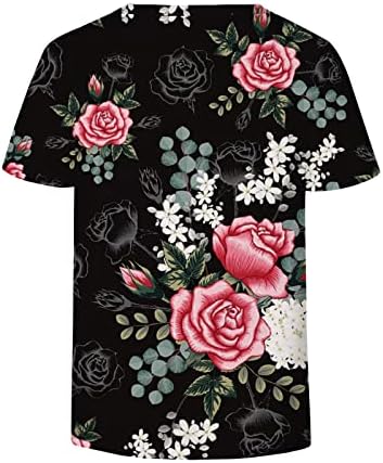 Senhoras de manga curta 2023 algodão Floral Graphic Casual Camisa Summer Fall Deep V Neck Camise para meninas adolescentes