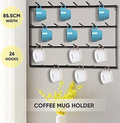 Ejoyous Coffee Caveg Rack Montado na parede, 30 ganchos de metal caneca de caneca de café Cupo do cabide do organizador