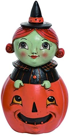 One férias Way Way de 6 polegadas Vintage Decorativo Halloween Witch Personagem Feliz sentado em decoração de abóbora - mesa de mesa retro, prateleira, figura de manto - festa, escritório ou decoração de casa