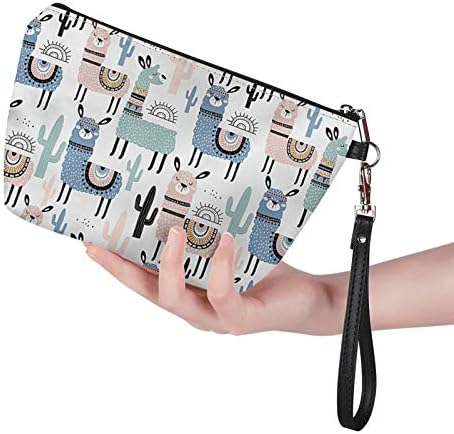 Kuiliupet Makeup Bag Zipper Bolsa Travel Organizador cosmético para mulheres e meninas com cartoon alpaca cactus impresso