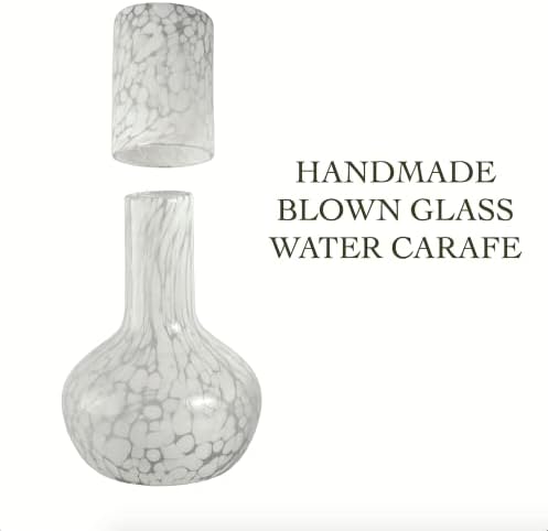 Calamina | Jarro de vidro soprado e copo | Garrafa de água | Feito à mão | 1.1L Polca de mesa de cabeceira