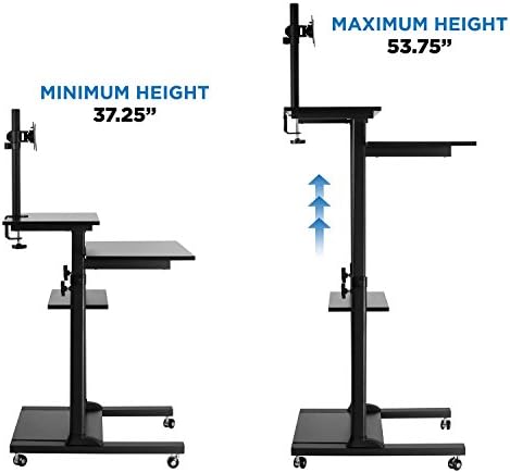 Mount-It Mobile Stand Up Desk / Altura Ajustável Estação de Trabalho de Computador Carrinho de Apresentação com braço de monitor, preto