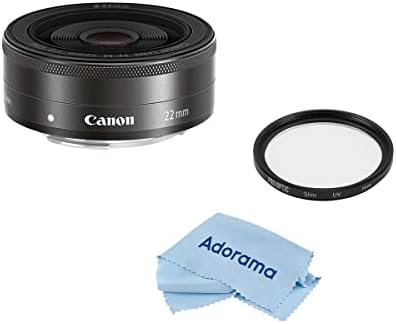 Canon EF -M 22mm f/2 lente STM - preto, pacote com filtro UV com revestimento múltiplo de 43 mm, pano de limpeza de microfibra