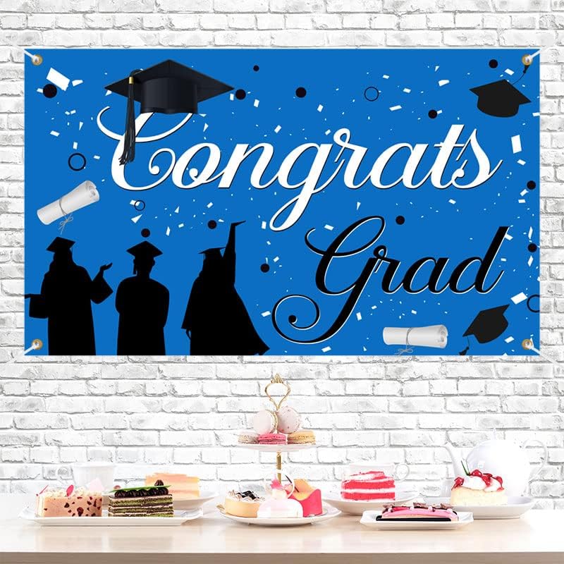 Lofaris 2023 Parabéns Banner de graduação azul e preto Faculdade de graduação Supplies Decorações fotografia para celebração