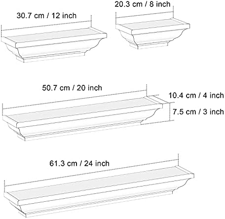Sriwatana, 24 polegadas, prateleiras flutuantes brancas, prateleiras de parede de berçário e prateleira de canto rústico de 2